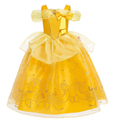Yellow Princess Halloween Cosplay Dress Kids Carnival Gown