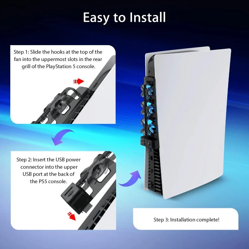 PS5 Accessories Cooling Fan with LED Light, for Both Disc and Digital Editions, Efficient Cooling System, Horizontal Compatible