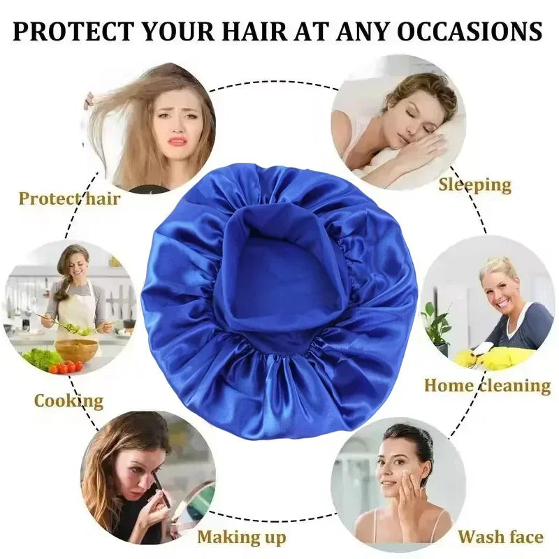 Silk Satin Hair Bonnet Night Sleep Shower Cap Large Wrap