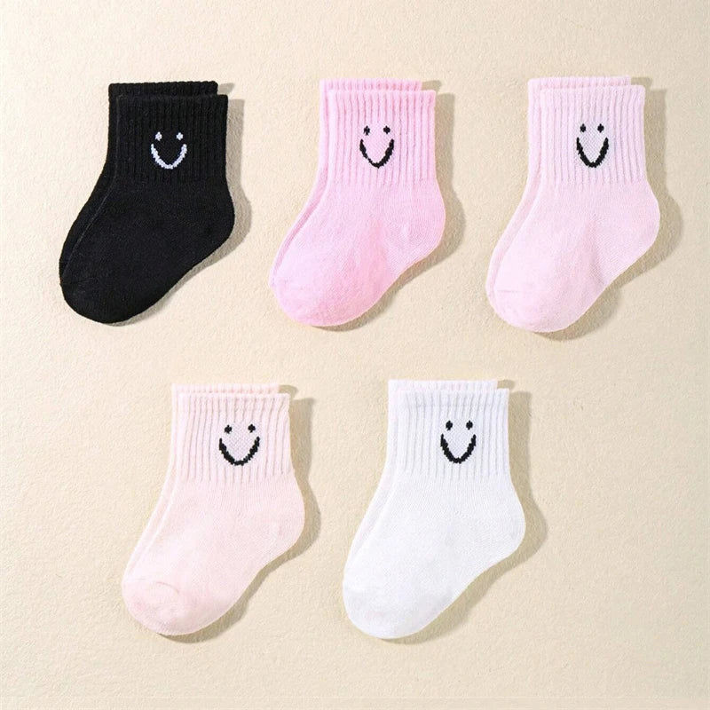 Smiling Face Pattern Children Socks 10 Pairs Solid Color
