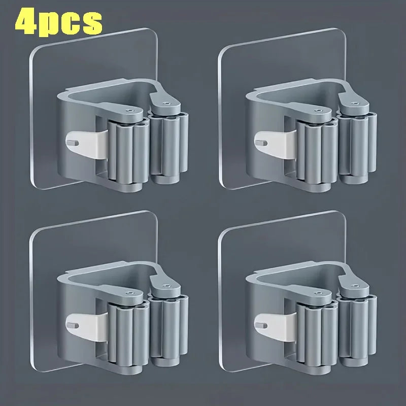 Wall Mounted Mop Broom Holder Punch Free Adhesive Organizer Clip