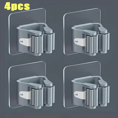 Wall Mounted Mop Broom Holder Punch Free Adhesive Organizer Clip
