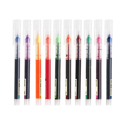 10Pcs High Quality Needle Type Gel Pens Straight Liquid Ballpoint Pen Kawaii Statio nery School Office Supplies Writing colours