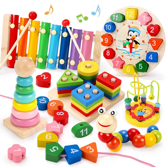 Montessori Wooden Toy Set: Toddler Educational Learning Toys & Puzzles