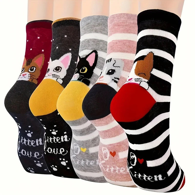 Women's Crew Socks with Cat Patterns Cute Unique Fun