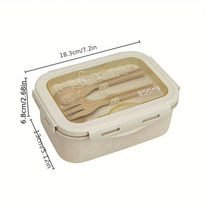 1pc Wheat Straw Lunch Box, Bento Box for Students, Portable Sealed Compartment Lunch Container for Microwave,back to school