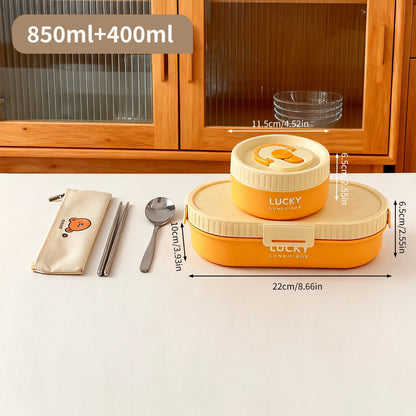 WORTHBUY 304 Stainless Steel Oval Insulated Lunch Box For Kids Student Portable Leak Proof Divided Food Container Microwave Safe