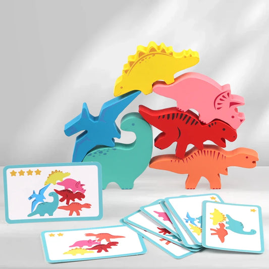 Wooden Balance Blocks Dinosaur Stacking Board Game