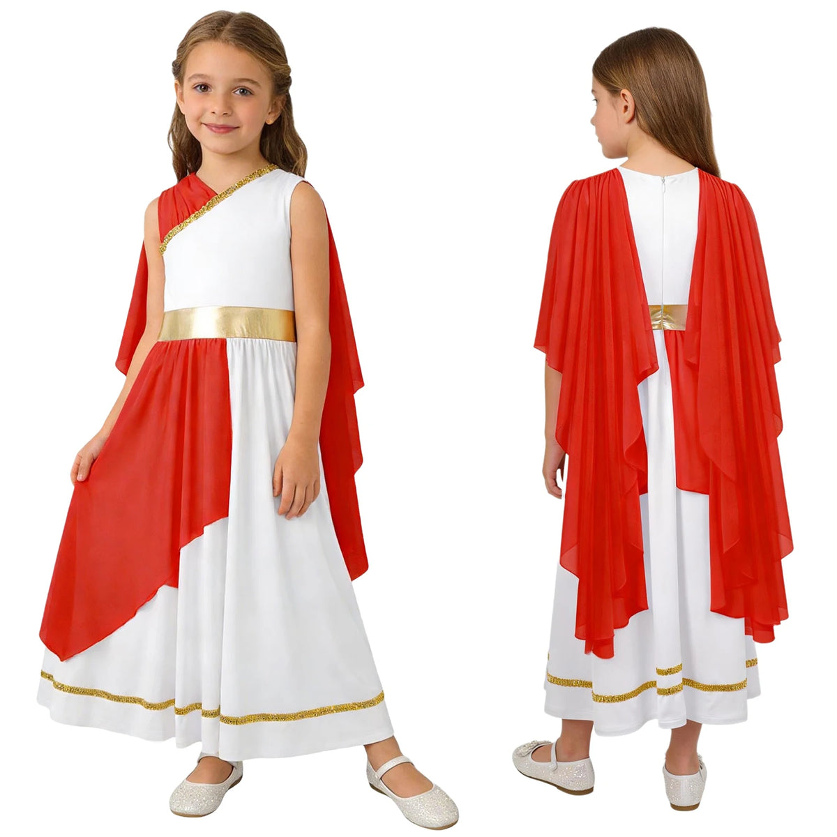 Girls Halloween Carnival Ancient Greek Roman Athena Goddesses Princess Queen Costume Greece Beauty Toga Worship Choir Dress Robe