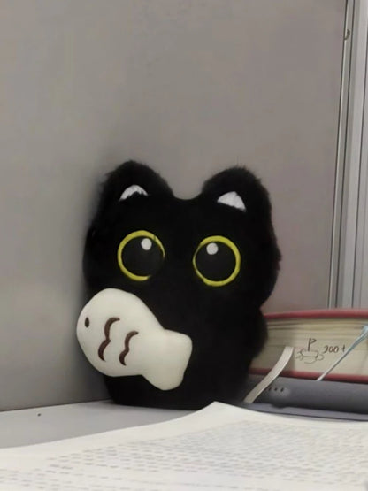 Soft Velvet Dark Shadow Cat Plush Keychain Fluffy Bag Charm