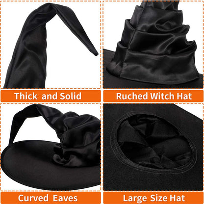 Halloween Witch Hat Black Folds Wizard Hats for Women Men Masquerade Party Carnival Costume Cosplay Props Halloween Decorations