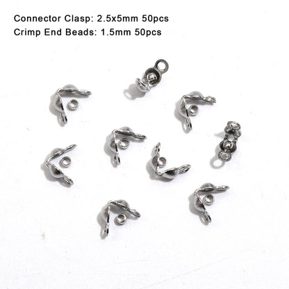 100pcs/lot Stainless Steel Gold Plated Connector Clasp Crimp End Beads For Bracelet Necklace Chains DIY Jewelry Making Supplies