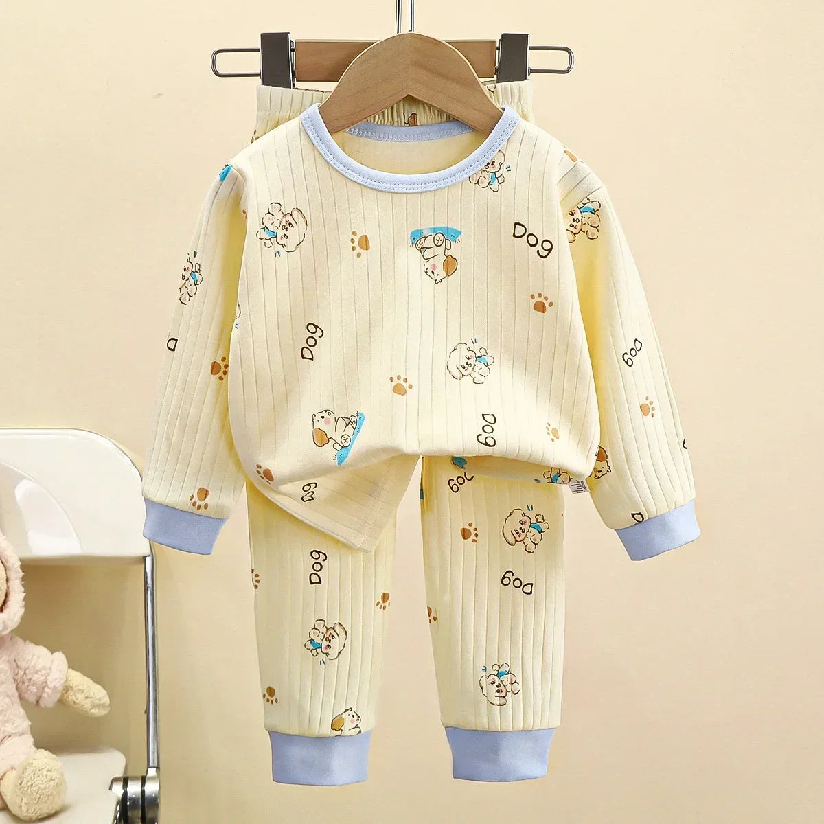 Kids Pure Cotton Warm Pajamas Set Long Sleeve Toddler