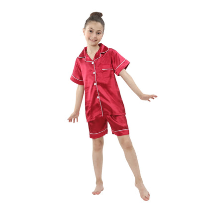 Children Silk Satin Pajamas Set Teenager Loungewear