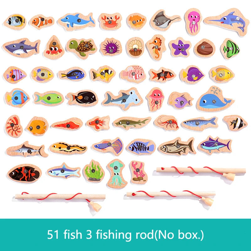 Wooden Magnetic Fishing Game Toy Marine Life Puzzle