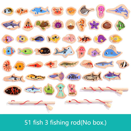 Wooden Magnetic Fishing Game Toy Marine Life Puzzle
