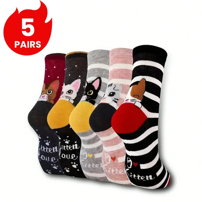 Women's Crew Socks with Cat Patterns Cute Unique Fun