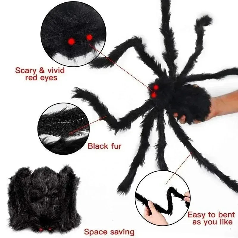 Halloween Giant Plush Spider Black Outdoor Decor Prop