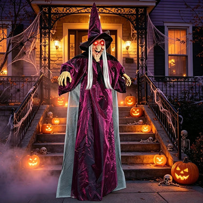 Halloween Life Size Talking Witch Purple Outdoor Spooky Scary Witch Animatronic Voice Controlled Glowing Screaming Decoration
