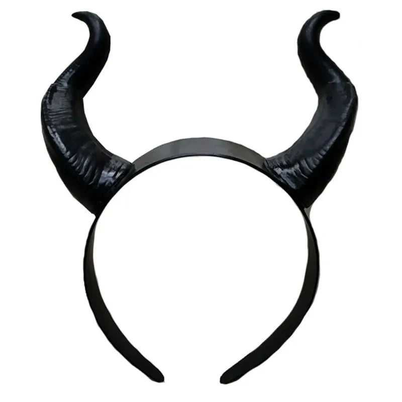 Women Black Queen Witch Demon Horns Headpiece Cosplay Animal Antelope Devil Headdress Christmas Halloween Party Costume Headband