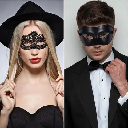 Black Lace Masquerade Mask Set Couples Party Costume