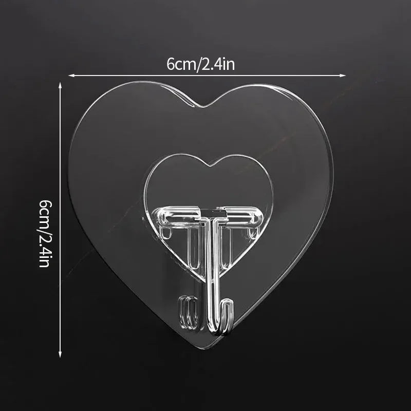 Heart Shape Transparent Hooks Self Adhesive Hanger