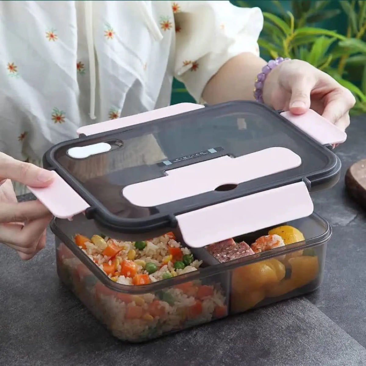 1500ml Portable Three Grid Lunch Box With Fork And Spoon Kids Students Adult Office Bento Box Microwave Food Storage Container