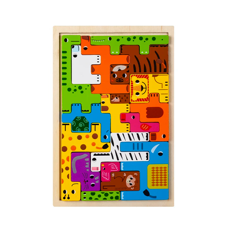 Wooden Russian Blocks Puzzle Animal Transportation Toy