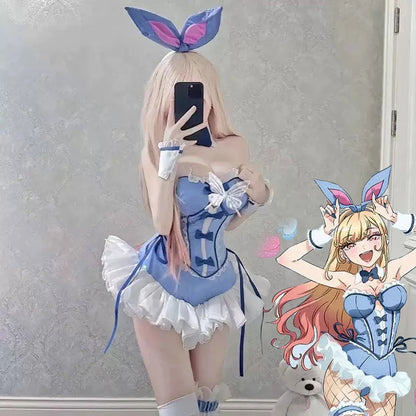 Anime My Dress Up Darling Kitagawa Marin Cosplay Costume Girl Blue Dress Cute Sexy Bunny Girl Uniform Halloween Clothes Outfit