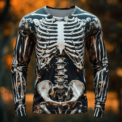 Skeleton Print Long Sleeve Shirt Gothic Streetwear Tee