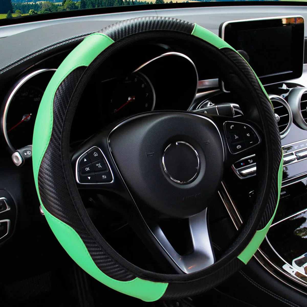 Carbon Fiber Steering Wheel Cover for 14.5 to 15 Inch Wheels