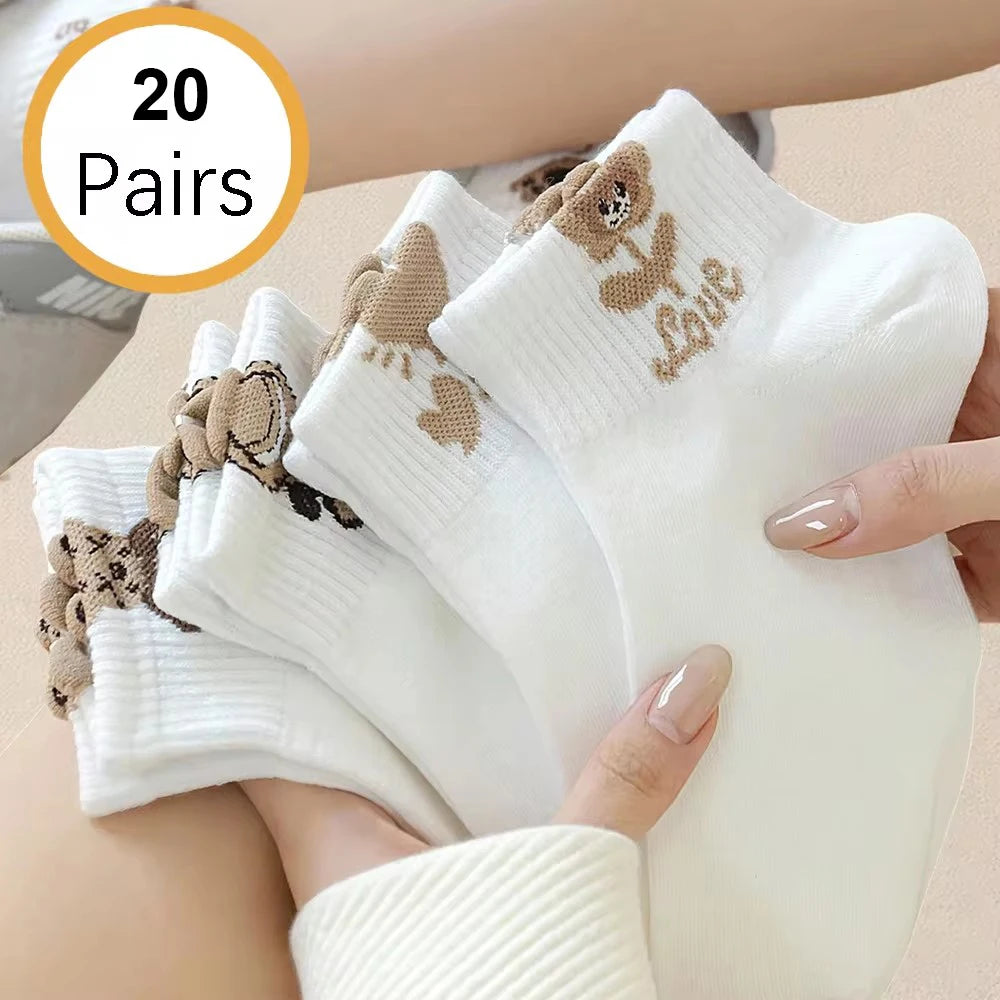 Cartoon Teddy Bear Patterned Ankle Socks Women Casual