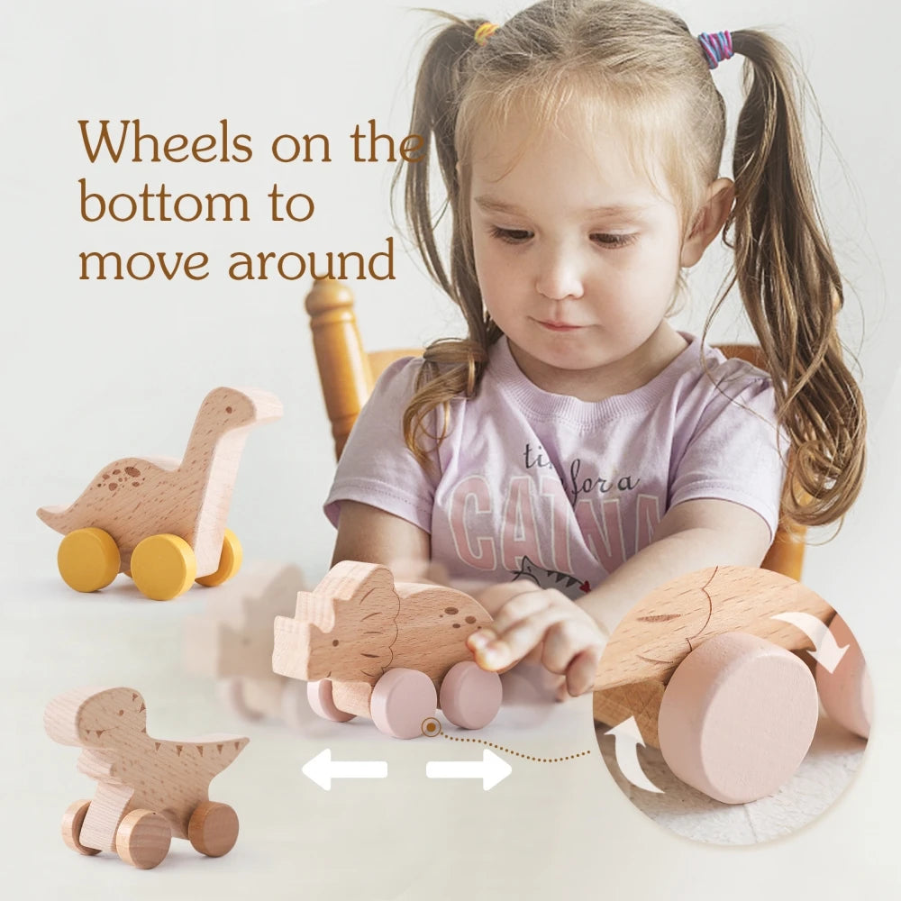 Wooden Baby Car Toy Dinosaur Teething Toy for Toddlers