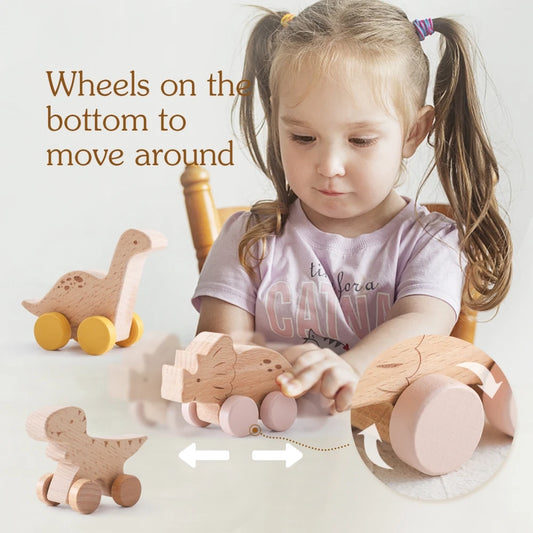 Wooden Baby Car Toy Dinosaur Teething Toy for Toddlers