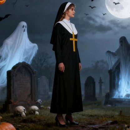 Full Length Virgin Mary Costume Vintage Style Retro Design Nun Costume Fancy Dress Long Dress Long Robe Costume Women