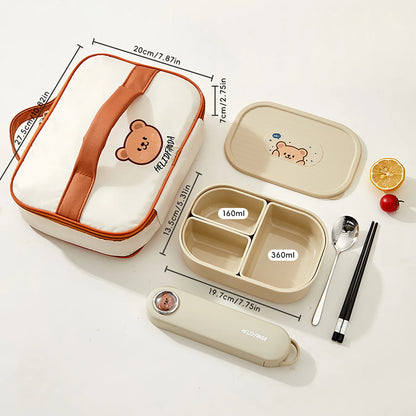 3 Grids Microwave Plastic Lunch Box Detachable Fruit Bento Box