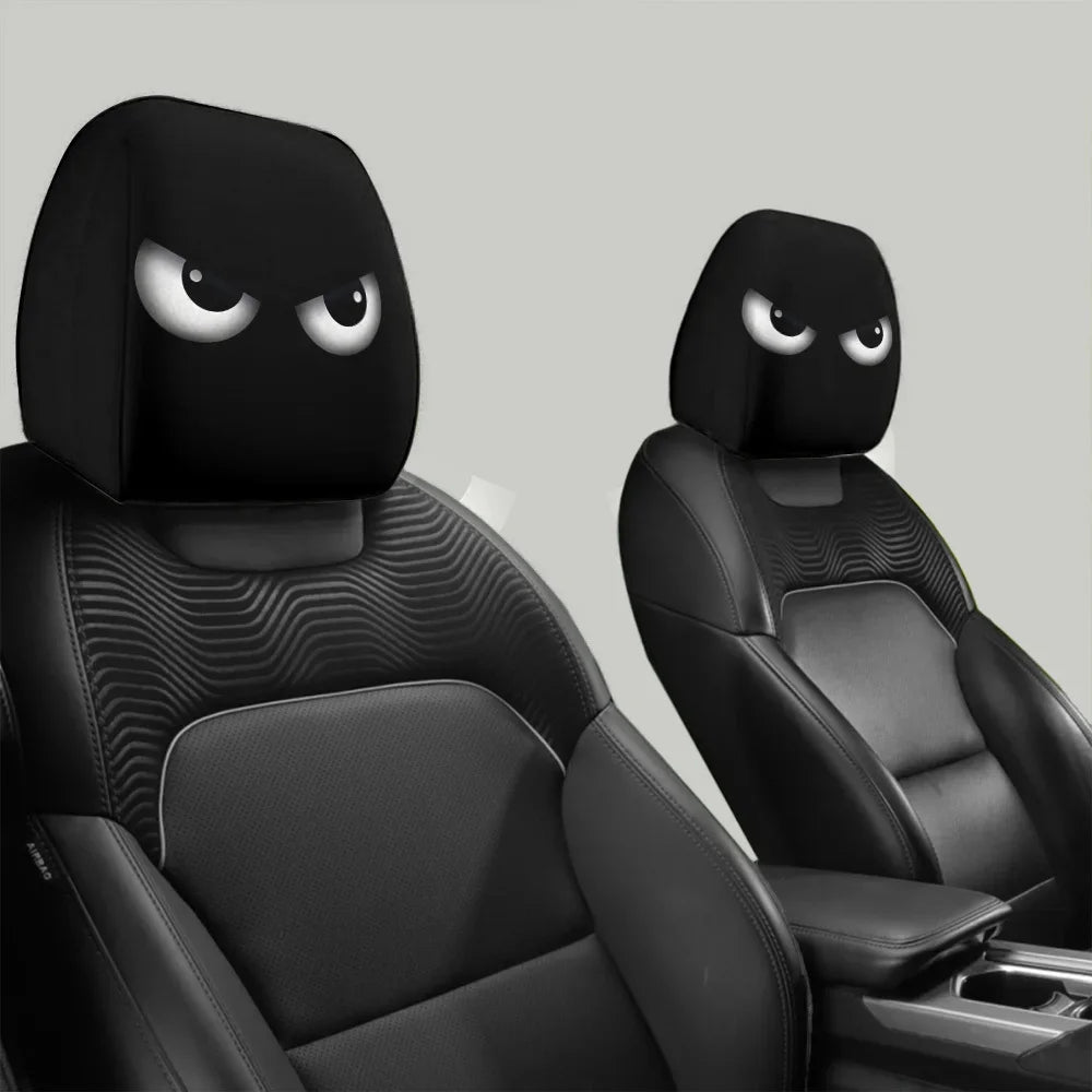 Funny Car Headrest Covers Slanted Eyes Auto Decor 2PCS