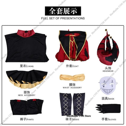 Hot The Freak Circus Pierrot Jester Harlequin Cosplay Costume Adult Clown Top Pant Wigs Joker Uniform Halloween Costume Carnival