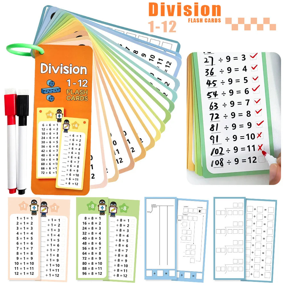 Wipeable Math Training Cards Reusable Practice Deck