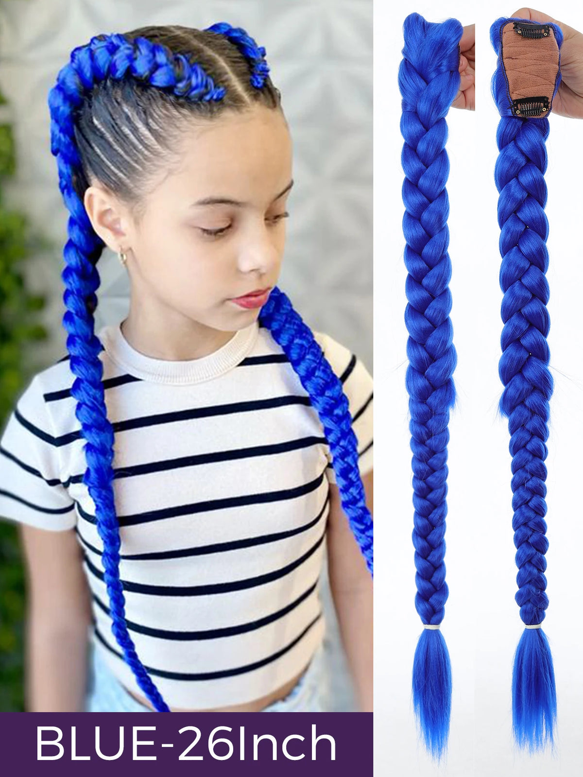 Braided Purple Hair Ponytail with Tinsel Shiny Extension 32"