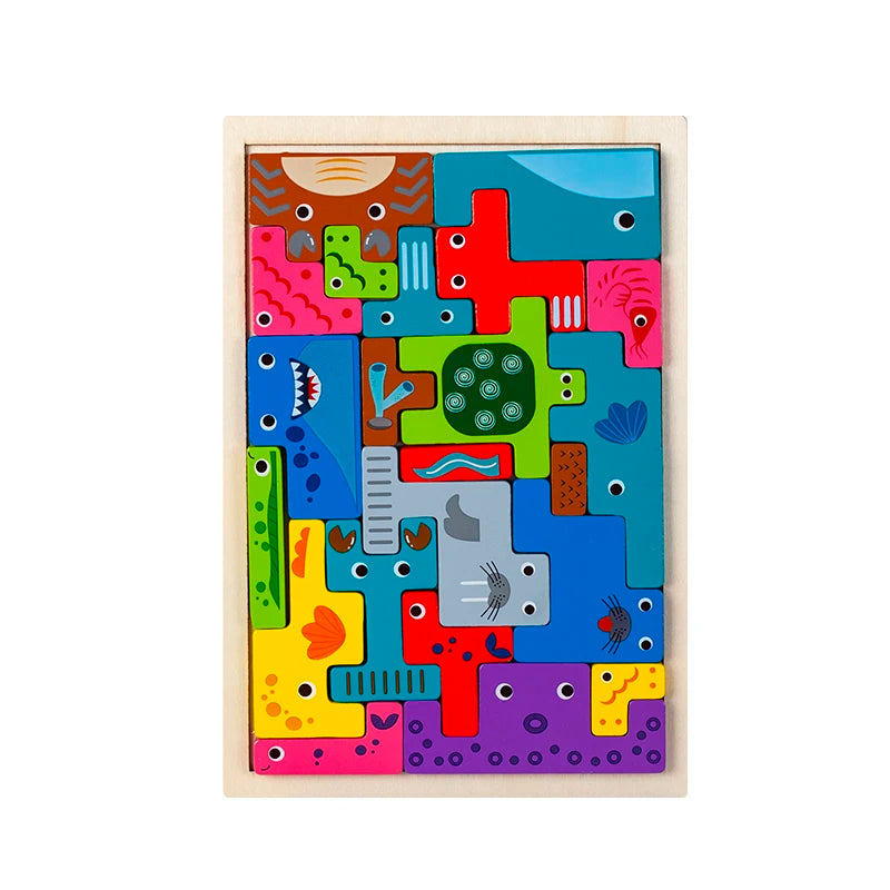 Wooden Russian Blocks Puzzle Animal Transportation Toy