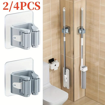 Wall Mounted Mop Broom Holder Punch Free Adhesive Organizer Clip