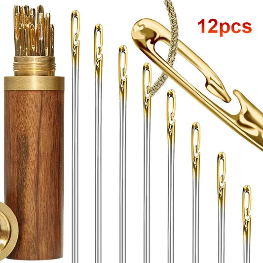 Self Threading Hand Sewing Needles 12 Pack Side Hole Set