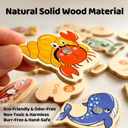 Wooden Magnetic Fishing Game Marine Cognition Toy