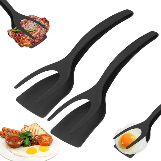 2 in 1 Grip Flip Spatula Tongs Non Stick Egg Flipper