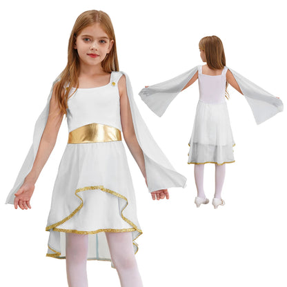 Girls Halloween Carnival Ancient Greek Roman Athena Goddesses Princess Queen Costume Greece Beauty Toga Worship Choir Dress Robe