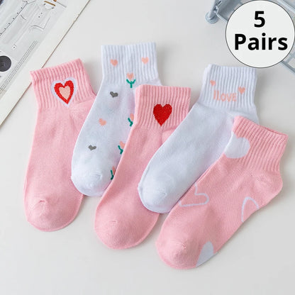 Women Short Tube Socks Pink Cat Cute Boat Socks 5 Pack