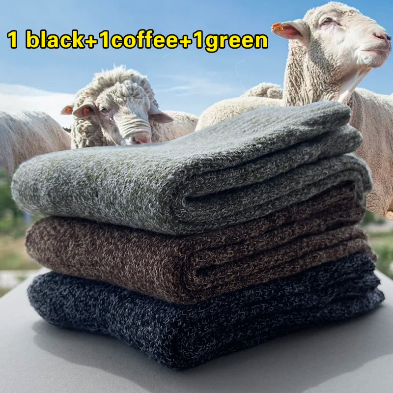 Winter Warm Wool Socks Men Thick Towel Bottom 3 Pairs