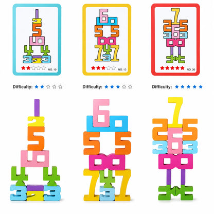 Wooden Digital Number Blocks Stacking Brain Puzzle Toy