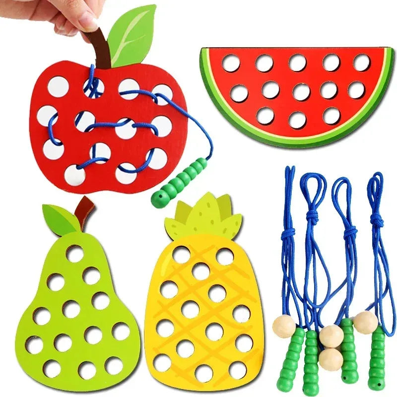 Wooden Lacing Toy Fruit Threading Activity Puzzle